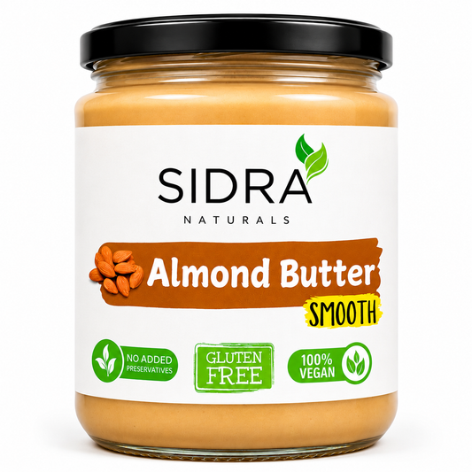 Smooth Almond Butter - SIDRA Naturals - Creamy Roasted Almond Spread, Gluten Free & Veg - 400g