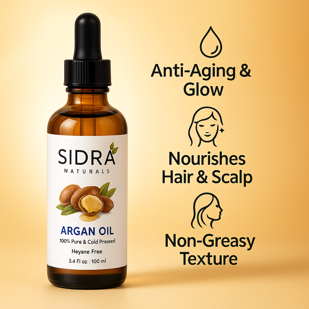 Benefits of Argan Oil for glowing skin, shiny hair, and hydration | فوائد زيت الأركان للبشرة المتوهجة، الشعر اللامع، والترطيب الطبيعي – من سيدرا ناتشورالز
