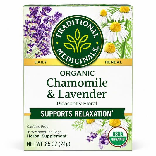Organic Chamomile & Lavender Herbal Tea – Caffeine Free Relaxation Support - Traditional Medicinals