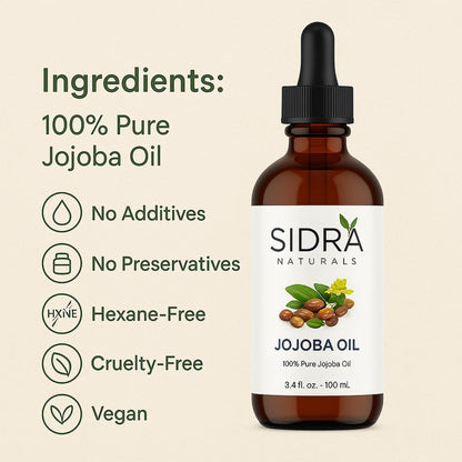 SIDRA Naturals Jojoba Oil – 100% pure with no additives, hexane-free, cruelty-free and vegan | زيت الجوجوبا من سيدرا ناتشورالز – نقي 100% بدون إضافات أو مواد حافظة، خالٍ من الهكسان، نباتي ولم يُختبر على الحيوانات
