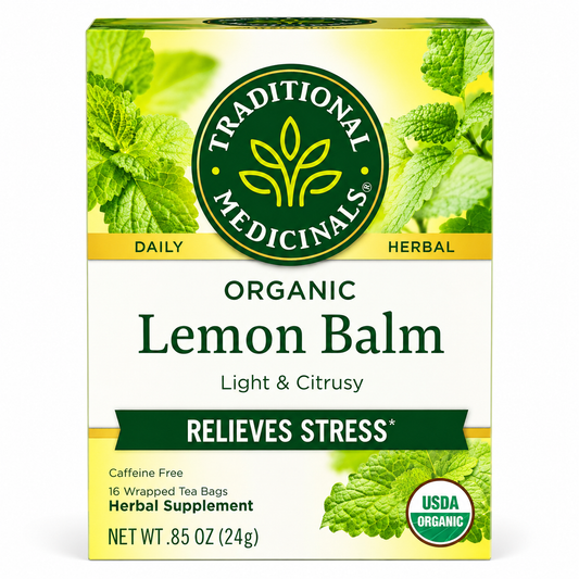 Traditional Medicinals Organic Lemon Balm Herbal Tea – Caffeine Free Stress Relief Tea