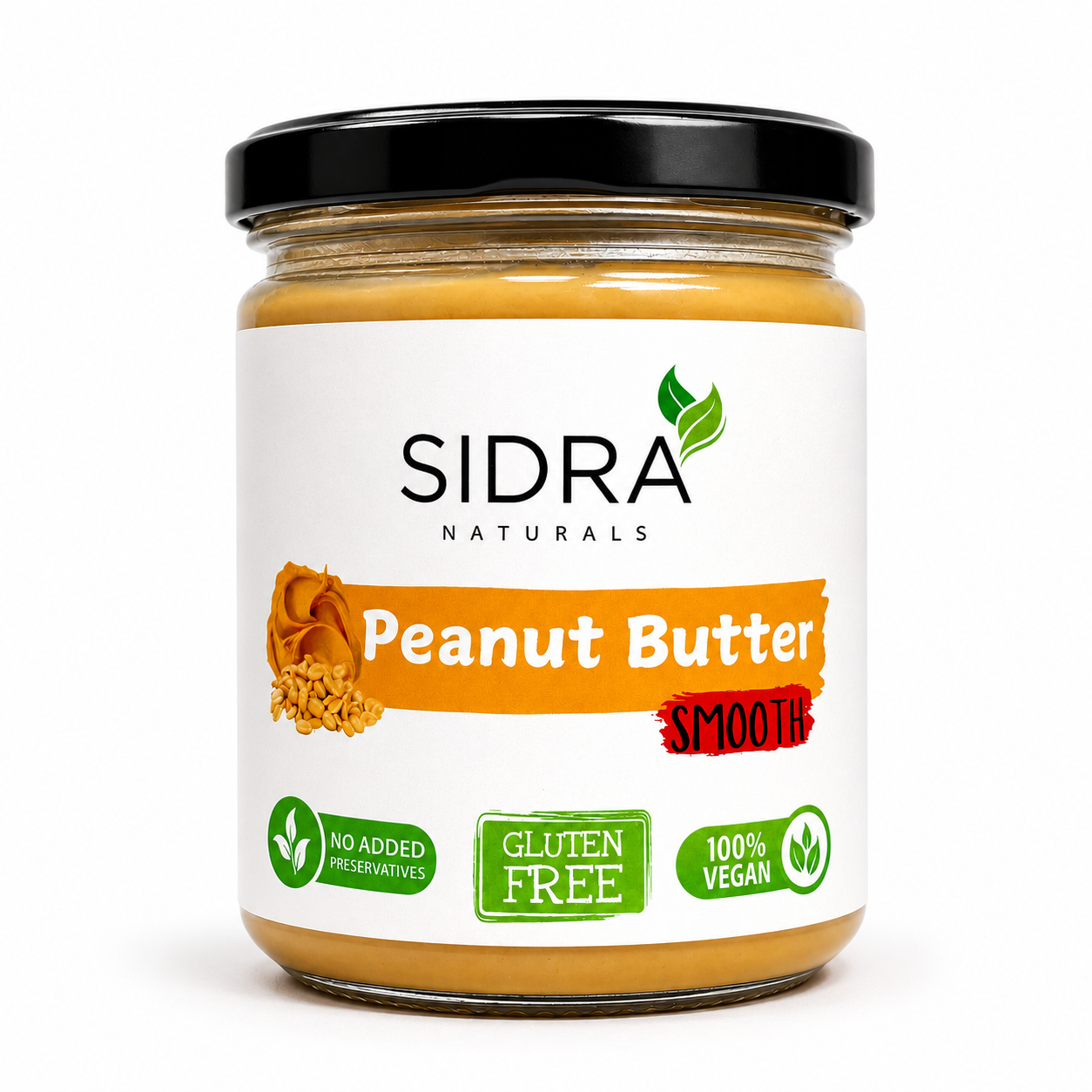 Smooth Peanut Butter - SIDRA Naturals - Creamy Vegan Peanut Spread, Gluten Free & No Added Preservatives