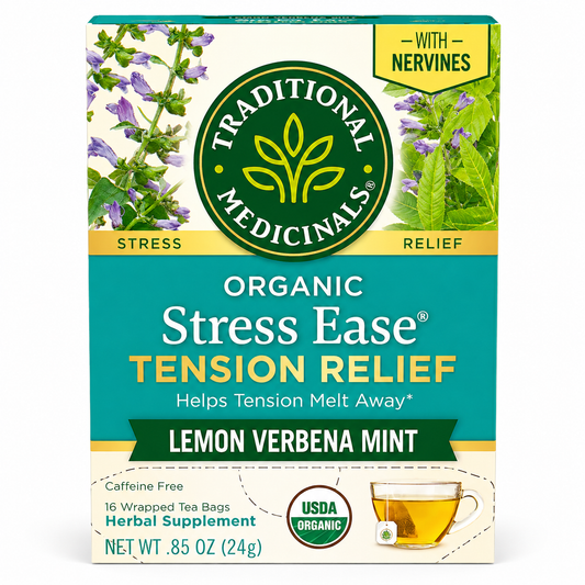 Organic Stress Ease Tea – Lemon Verbena Mint Herbal Tea for Tension Relief - Traditional Medicinals